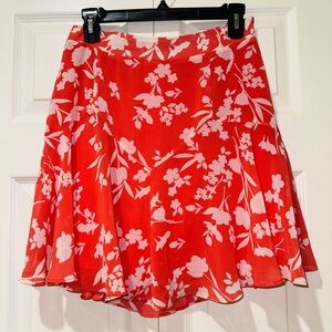 Sugar & Lips bright red and white floral lined mini Skirt. Size Medium. EUC